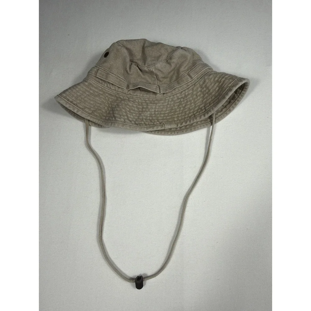 Vintage Woolrich Khaki Fisherman Bucket Hat With Straps Outdoor Sun Size Medium